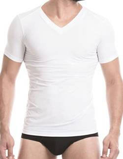Unico Herren T-Shirt V Neck Tonic Kurzarm Mikrofaser Weiß | Schwarz, Farbe:Weiß, Größe:S von Mundo Unico