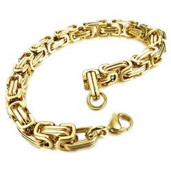 MunkiMix 8mm Königskette Herren Armband Edelstahl Byzantinisch Kette Armband Männer Armbänder Für Damen Jungs (Gold Farbe, 230mm Längen) von MunkiMix