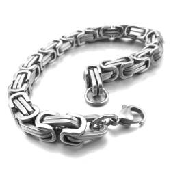 MunkiMix 8mm Königskette Herren Armband Edelstahl Byzantinisch Kette Armband Männer Armbänder Für Damen Jungs (Silber Farbe, 230mm Längen) von MunkiMix