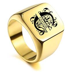 MunkiMix Männer Ringe Edelstahl Quadratischer Siegelring Personalisiertes Valentinstagsgeschenk für ihn Herren, Trauringe, Gold ring mit gravur von MunkiMix