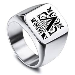 MunkiMix Männer Ringe Edelstahl Quadratischer Siegelring Personalisiertes Valentinstagsgeschenk für ihn Herren, Trauringe, Silber ring mit gravur von MunkiMix