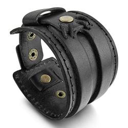 MunkiMix Metalllegierung Legierung Echtleder Armband Armreifen Manschette Schwarz Herren von MunkiMix