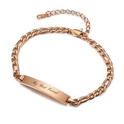 MunkiMix Personalisierte Armbänder Gravur Namens/Datum Edelstahl Armreif mit Herz Anhänger Verstellbares Kette Schmuck Geschenke für Frauen Freundin Beste Freunde (Roségold) von MunkiMix