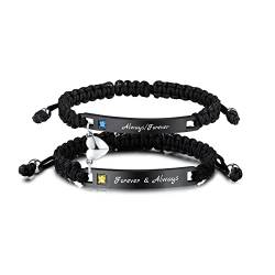 MunkiMix Personalisierte Armbänder für Passende Paare, Graviertes Namens für Frauen, Männer, Magnetisches Armband, Geflochten, Verstellbares Seil, Edelstahl Anhänger, Geburtssteine von MunkiMix