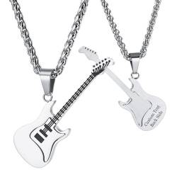 MunkiMix Personalisierte Gitarren Plektrum Halskette für Männer Frauen Coole Charme Felsen Stil Graviert mit Text/Foto Edelstahl Gitarren Anhänger Geschenke für Musikliebhaber (E1) von MunkiMix