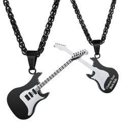 MunkiMix Personalisierte Gitarren Plektrum Halskette für Männer Frauen Coole Charme Felsen Stil Graviert mit Text/Foto Edelstahl Gitarren Anhänger Geschenke für Musikliebhaber (E2) von MunkiMix