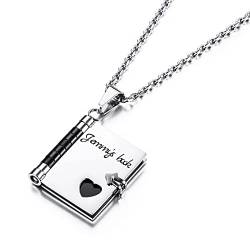 MunkiMix Personalisierte Halskette Gravur für Damen und Herren mit Buch Anhänger literarischer Verstellbare Kette Edelstahl Schmuck Gold/Blau/Schwarz Geschenke für Buchliebhaber Liebes Geschenk von MunkiMix