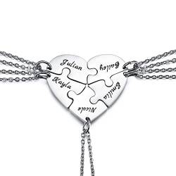 MunkiMix Personalisierte Halskette für Männer/Frauen, Paar-/Freundschaftskette für 2/3/4/5 Teile, Schwarz/Silber Herz-Puzzle-Teile-Halsketten-Sets, Name/Text-Gravur Edelstahl-Halskette (5 Stück) von MunkiMix