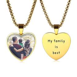 MunkiMix Personalisierte Herz-Anhänger-Halskette Benutzerdefinierte Erinnerungs-Foto-Text-Halskette Personalisierte Geschenke für Frauen Männer (Gold & Foto+Text) von MunkiMix