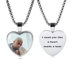 MunkiMix Personalisierte Herz-Anhänger-Halskette Benutzerdefinierte Erinnerungs-Foto-Text-Halskette Personalisierte Geschenke für Frauen Männer (Silber & Foto+Text) von MunkiMix