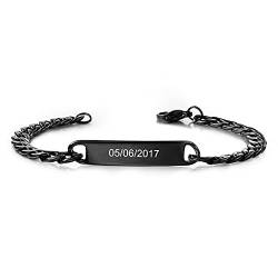 MunkiMix Personalisierte Name Datum Text Edelstahl Armband Gravierte ID Tag Link für Paare Frauen Mädchen Männer Freund Jahrestag Brautjungfer Beziehungsgeschenk von MunkiMix