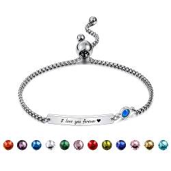 MunkiMix Personalisiertes Geburtsstein-Armband mit Gravur Name für Frauen Mutter Paare Edelstahl Verstellbar Geburtstagsgeschenk für Mutter Beste Freundin Abschlussgeschenk (Silber Farbe) von MunkiMix