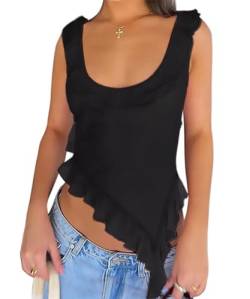 Damen Casual Strap Top Y2k Going Outing Bandeau Cropped Top Camisole Shirt Schulterfrei Weste Tank Top, Schwarz, Klein von Murandick