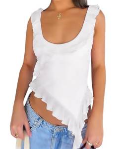 Damen Casual Strap Top Y2k Going Outing Bandeau Cropped Top Camisole Shirt Schulterfrei Weste Tank Top, Weiss/opulenter Garten, Mittel von Murandick