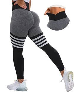 Murandick Damen Nahtlose Scrunch Butt Lifting Leggings Workout Yoga Gym Hose Bauchkontrolle Booty Leggings, #1 Leinengrau, M von Murandick