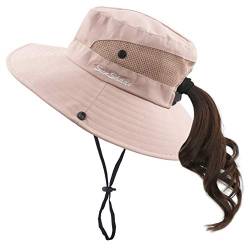 Muryobao Damen Pferdeschwanz Sonnenhut UV-Schutz Faltbare Mesh Breite Krempe Strand Fischerhut, Pure Pink, Einheitsgröße von Muryobao