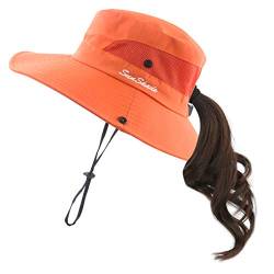 Muryobao Damen Sommer Mesh Breite Krempe Sonnenschutz UV Schutz Hut mit Pferdeschwanz Loch - Orange - Einheitsgröße von Muryobao
