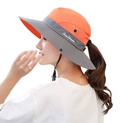 Muryobao Women's Sun Hat Outdoor UV Protection Foldable Mesh Bucket Hat Wide Brim Summer Beach Fishing Cap Orange von Muryobao