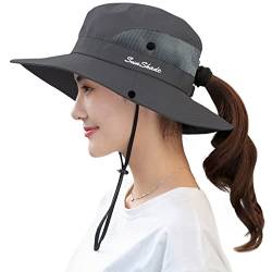 Muryobao Women's Sun Hat Outdoor UV Protection Foldable Mesh Bucket Hat Wide Brim Summer Beach Fishing Cap Pure Grey von Muryobao