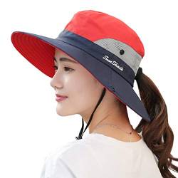 Muryobao Women's Sun Hat Outdoor UV Protection Foldable Mesh Bucket Hat Wide Brim Summer Beach Fishing Cap Red Navy von Muryobao