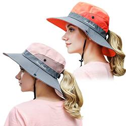 Sonnenhut für Damen, mit UV-Schutz, breite Krempe, faltbar, Safari-Angelkappe, 2 Stück - Orange - Einheitsgröße von Muryobao