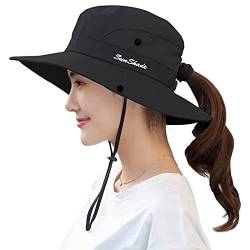 Women's Sun Hat Outdoor UV Protection Foldable Mesh Bucket Hat Wide Brim Summer Beach Fishing Cap Pure Black von Muryobao