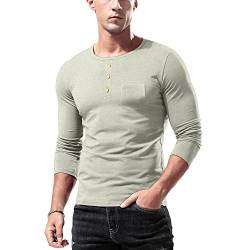 Herren Basic Langarmshirts Henley T-Shirts Lässig Vordertasche Muskel Unterhemden Oberteile Grau S von Muscle Alive