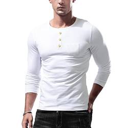 Herren Basic Langarmshirts Henley T-Shirts Lässig Vordertasche Muskel Unterhemden Oberteile Weiss M von Muscle Alive