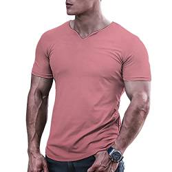 Herren Bodybuilding Athletic Shirts T-Shirts Schnell trocknendes Muskel Gym Workout Top Kurzarm Rosa L von Muscle Alive