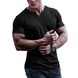 Herren Bodybuilding Athletic Shirts T-Shirts Schnell trocknendes Muskel Gym Workout Top Kurzarm Schwarz L von Muscle Alive