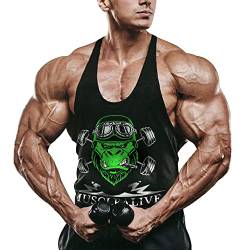 Herren Bodybuilding Tank Tops Hemden Baumwolle Fitness Stringer Sport Shirts Achselshirts schwarz S von Muscle Alive