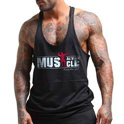 Herren Bodybuilding Tank Tops Hemden Baumwolle Fitness Stringer Sport Shirts Achselshirts schwarz S von Muscle Alive
