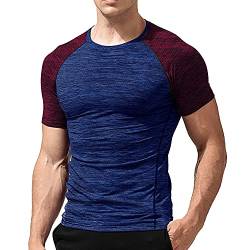 Herren Fest Kompression Grundschicht Kurzarm T-Shirt Bodybuilding Tops Blau Rot M von Muscle Alive