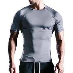 Herren Fest Kompression Grundschicht Kurzarm T-Shirt Bodybuilding Tops Polyester und Spandex Grau S von Muscle Alive