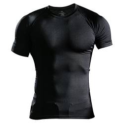 Herren Fest Kompression Grundschicht Kurzarm T-Shirt Bodybuilding Tops Polyester und Spandex Schwarz L von Muscle Alive