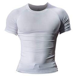 Herren Fest Kompression Grundschicht Kurzarm T-Shirt Bodybuilding Tops Polyester und Spandex Weiß M von Muscle Alive