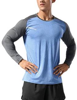 Herren Fitness Lange Ärmel Hemden Sport Running Bodybuilding T-Shirts Trockener Sitz Oberteil Sweatshirts Blau XL von Muscle Alive