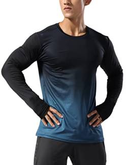 Herren Fitness Lange Ärmel Hemden Sport Running Bodybuilding T-Shirts Trockener Sitz Oberteil Sweatshirts Farbverlauf Blau M von Muscle Alive