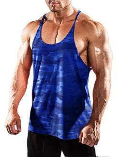 Herren Fitnessstudio Stringer Unterhemd Bodybuilding Trainieren Muskelshirt Baumwolle Blaue Tarnung S von Muscle Alive