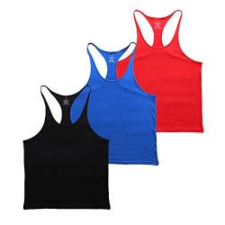 Herren Fitnessstudio Stringer Unterhemd Bodybuilding Trainieren Muskelshirt Baumwolle Schwarz+Blau+Rot M von Muscle Alive