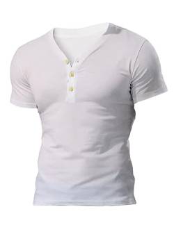 Herren Halbtransparent Tiefer V-Ausschnitt T-Shirts Muskel Fitness Slim-Fit Tief geschnitten Stretch-T-Shirt Weiß M von Muscle Alive