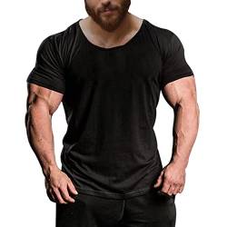 Herren Hemden T-Shirts Kurzarm Muskelschnitt T-Shirts zum Fitnesstraining Bodybuilding Tops 100% Gewaschene Baumwolle Color Black Size S von Muscle Alive