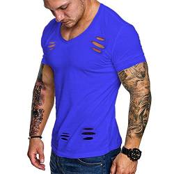 Herren Hemden T-Shirts Kurzarm Muskelschnitt T-Shirts zum Fitnesstraining Bodybuilding Tops 100% Gewaschene Baumwolle Color Blau Size S von Muscle Alive