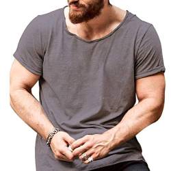 Herren Hemden T-Shirts Kurzarm Muskelschnitt T-Shirts zum Fitnesstraining Bodybuilding Tops 100% Gewaschene Baumwolle Color Dark Grey Size S von Muscle Alive