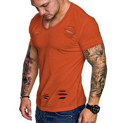 Herren Hemden T-Shirts Kurzarm Muskelschnitt T-Shirts zum Fitnesstraining Bodybuilding Tops 100% Gewaschene Baumwolle Color Orange Size L von Muscle Alive