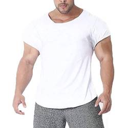 Herren Hemden T-Shirts Kurzarm Muskelschnitt T-Shirts zum Fitnesstraining Bodybuilding Tops 100% Gewaschene Baumwolle Color White Size S von Muscle Alive