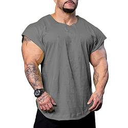Herren Hemden T-Shirts Kurzarm Muskelschnitt T-Shirts zum Fitnesstraining Bodybuilding Tops 100% Gewaschene Baumwolle T1304 lockere Passform Dunkelgrau M von Muscle Alive