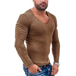 Herren Henley Beiläufig Kurzarm T-Shirt Single Taste Knopfleiste Einfacher Hemden Baumwolle T1302 Braun L von Muscle Alive