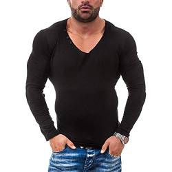 Herren Henley Beiläufig Kurzarm T-Shirt Single Taste Knopfleiste Einfacher Hemden Baumwolle T1302 Schwarz XXL von Muscle Alive