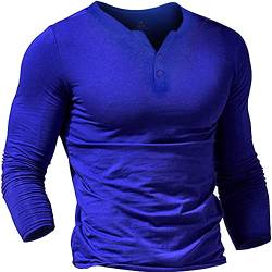 Herren Henley Beiläufig Kurzarm T-Shirt Single Taste Knopfleiste Einfacher V-Ausschnitt Hemden Baumwolle Color Blau Size Medium von Muscle Alive